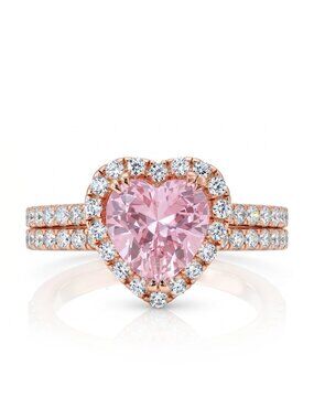 Pink Heart Gemstone Ring, 925 Sterling Silver, 18k rose gold Charmed Aroma